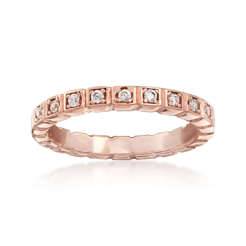 Rose gold-toned CZ squared ring with small square stone settings.