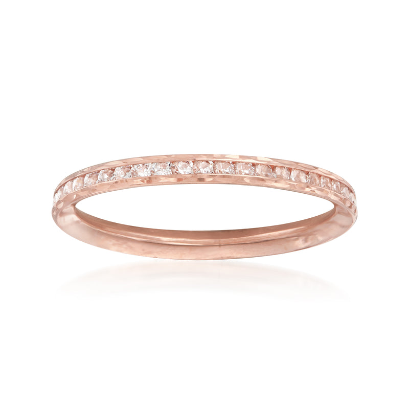 14kt rose gold CZ eternity ring with channel-set stones around the band