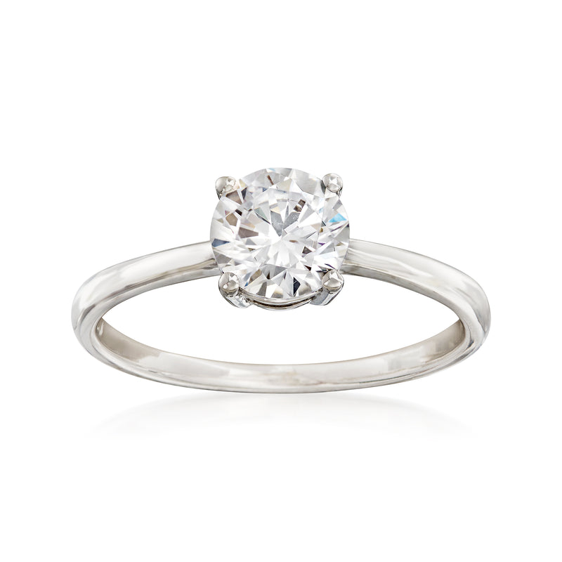 14kt white gold CZ solitaire ring with round center stone