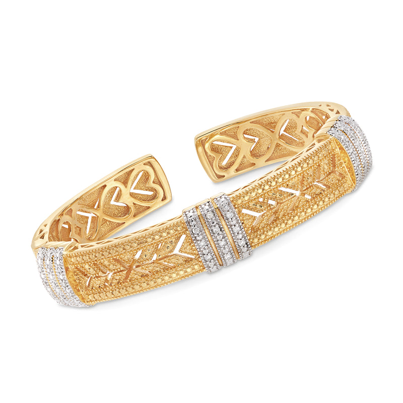 Two-tone sterling silver vintage cuff bracelet with pave crystal detailing