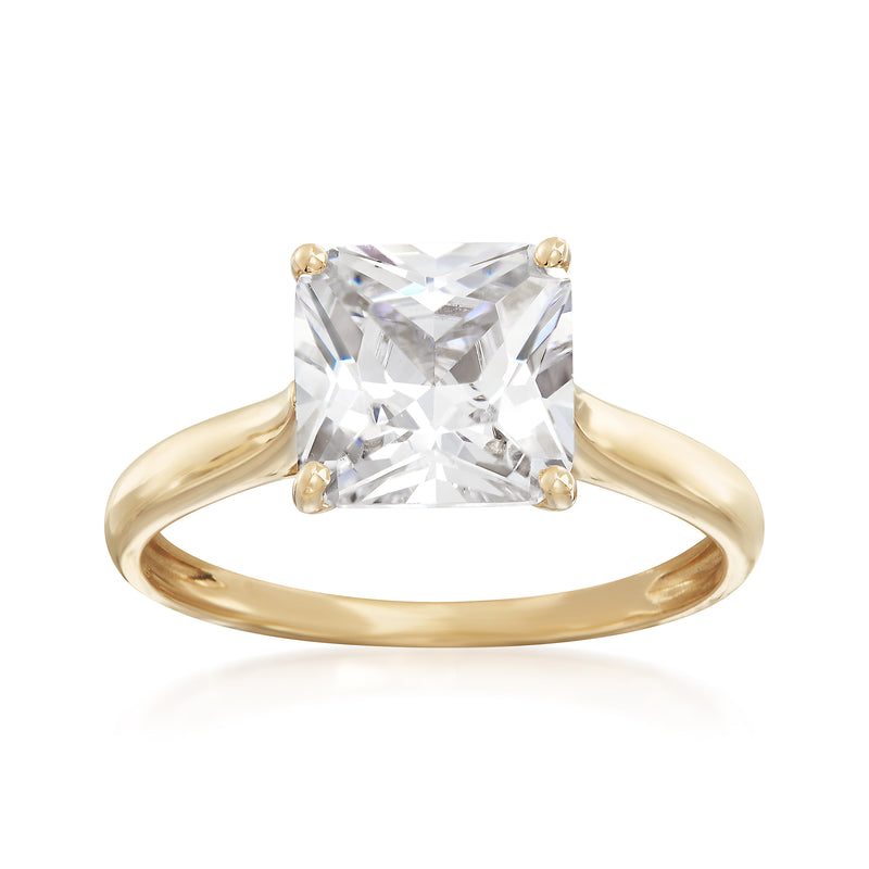 14kt yellow gold CZ ring with large square-cut clear stone