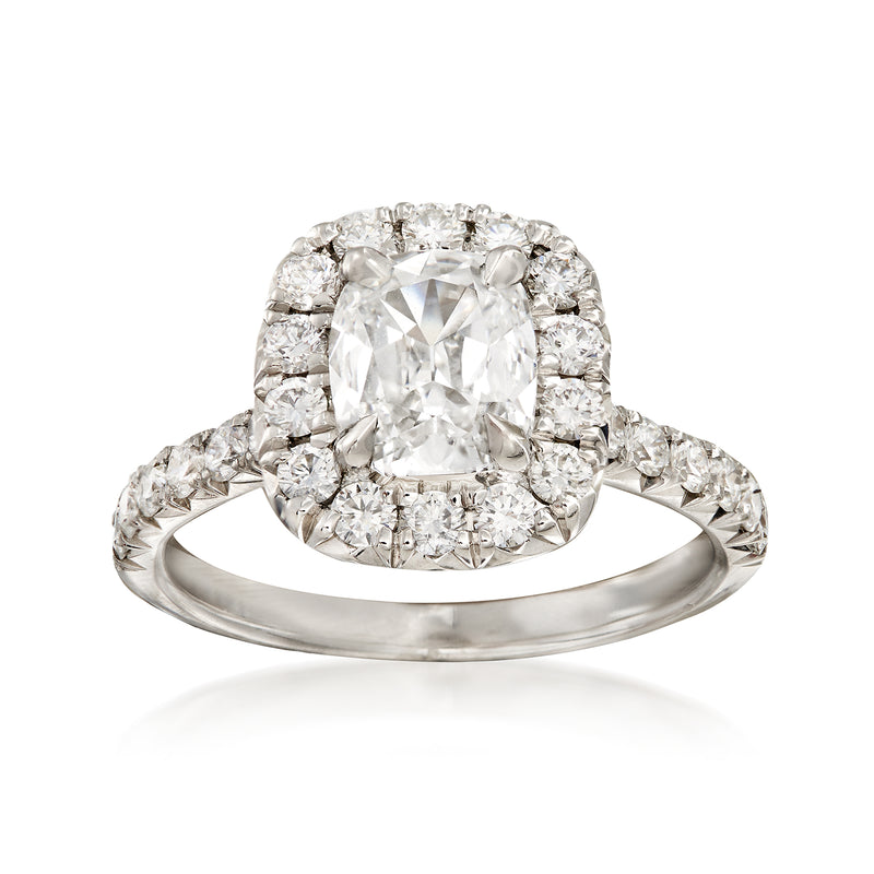 Henri Daussi 18kt white gold diamond engagement ring with large center stone halo