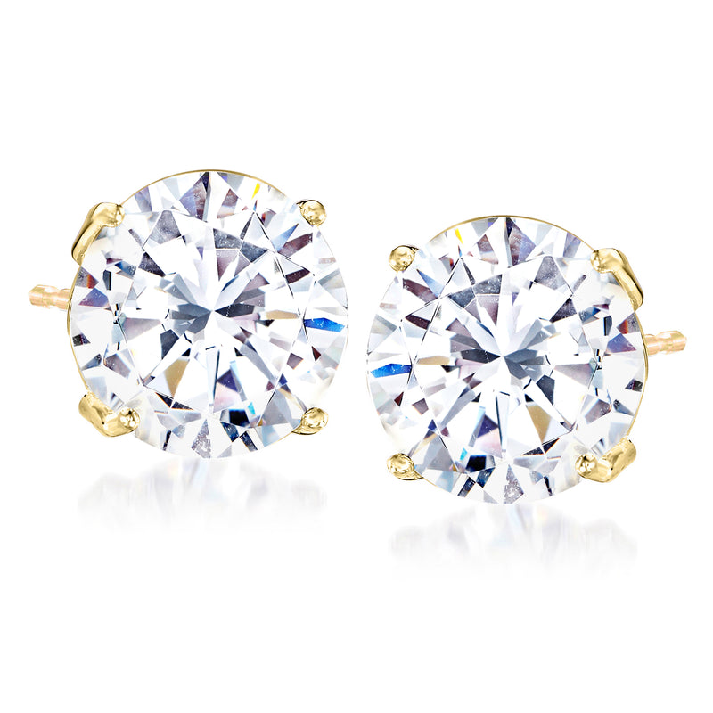 14kt yellow gold CZ stud earrings with round clear stones