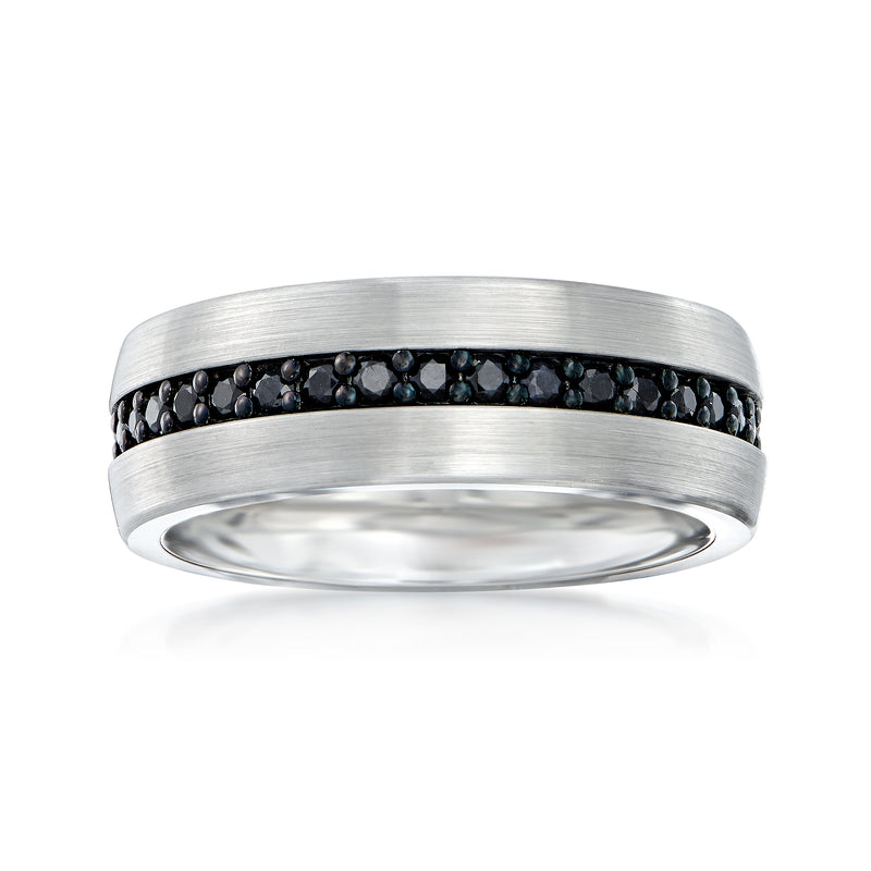 Men's tungsten carbide eternity wedding band with black sapphire inlay