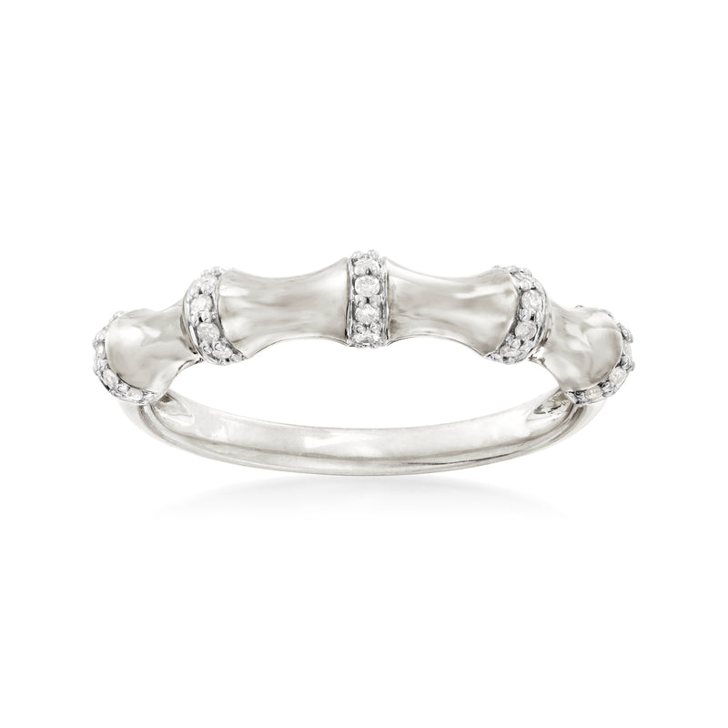 Sterling silver diamond bamboo ring with 3 small round stones, 0.10 ct t.w.