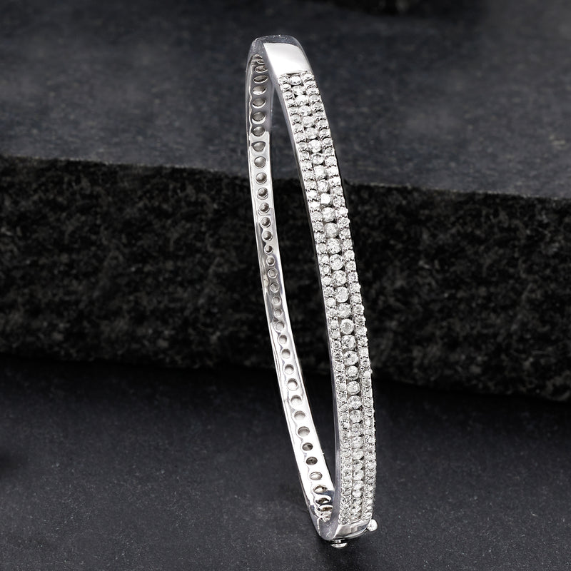 Sterling silver diamond bangle bracelet with pavé-set diamonds