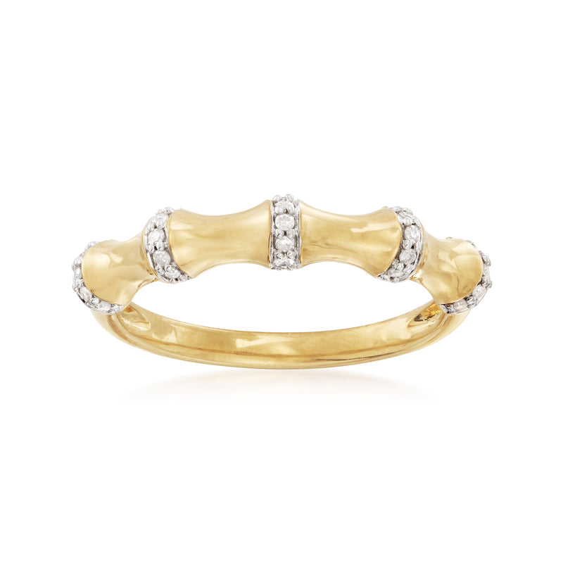 Gold over sterling bamboo ring with diamond-look stones on raised bars, open band