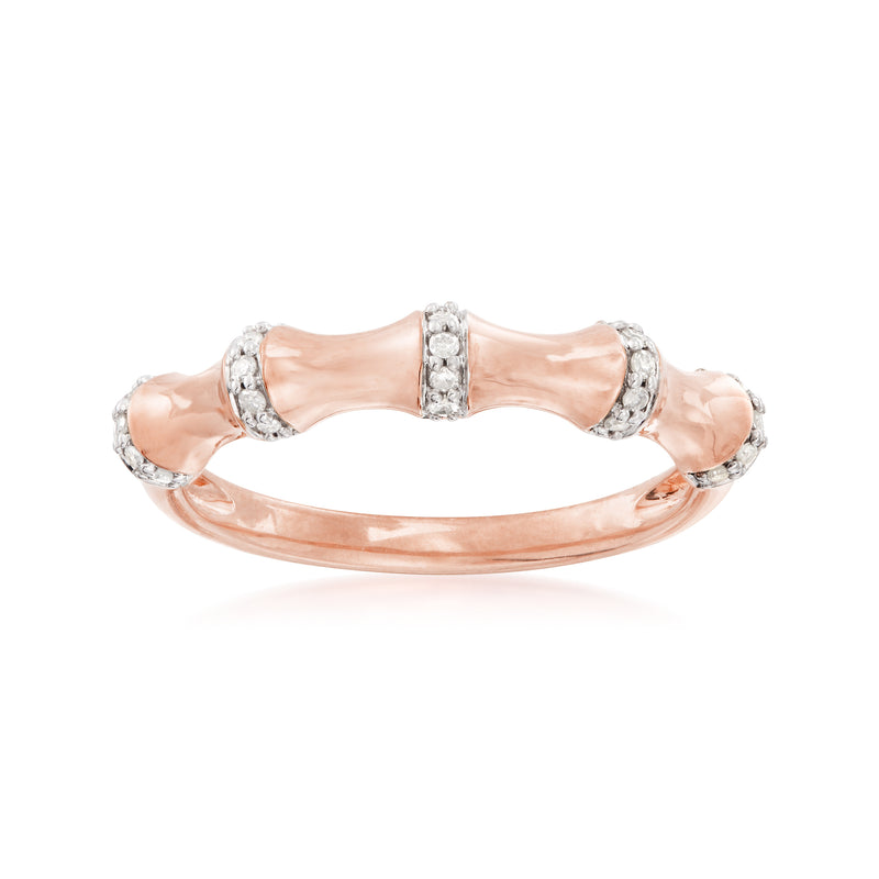 Bamboo diamond ring in rose gold over sterling with oval pave detail across top