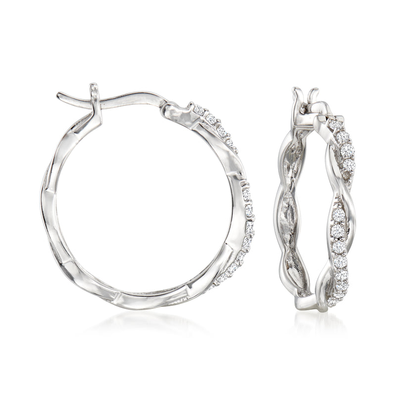 Sterling silver twisted hoop earrings with diamonds