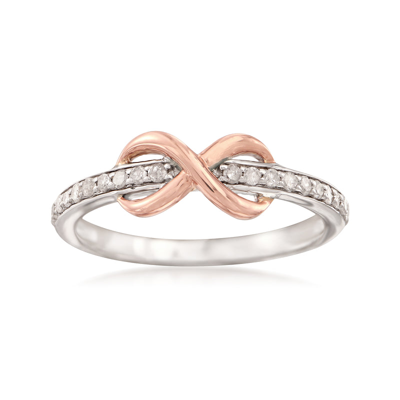 Diamond infinity ring in sterling silver and 14kt rose gold