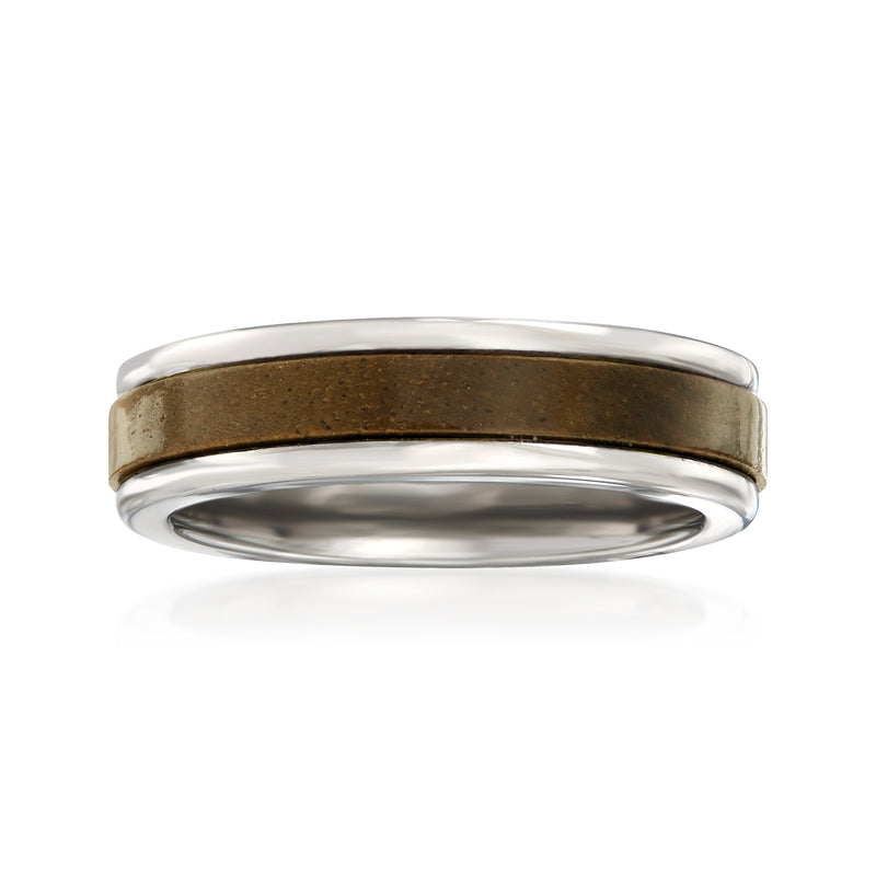 Men's tungsten carbide wedding ring with dark wood center inlay, 6mm wide