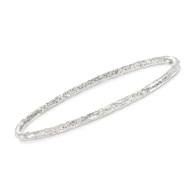 Hammered sterling silver bangle bracelet, oval open bangle with fine textured pattern