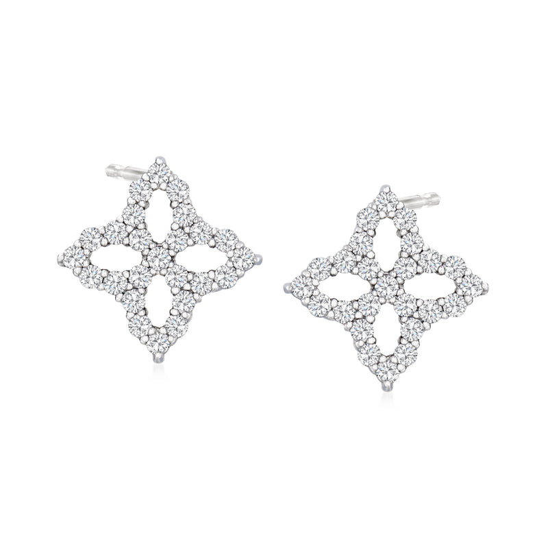 18kt white gold diamond cluster flower post stud earrings