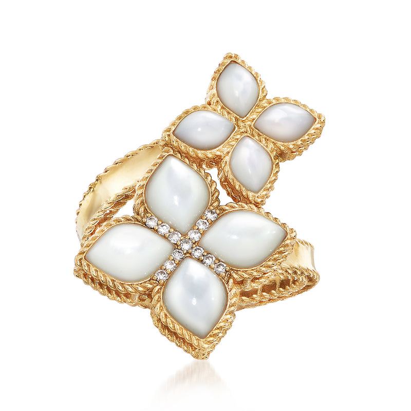 Roberto Coin 18kt gold mother-of-pearl bypass ring with diamond accents
