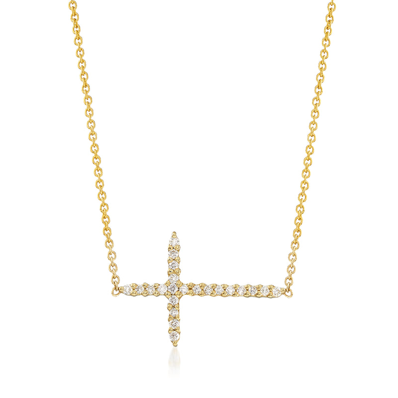 18kt yellow gold diamond sideways cross necklace with chain