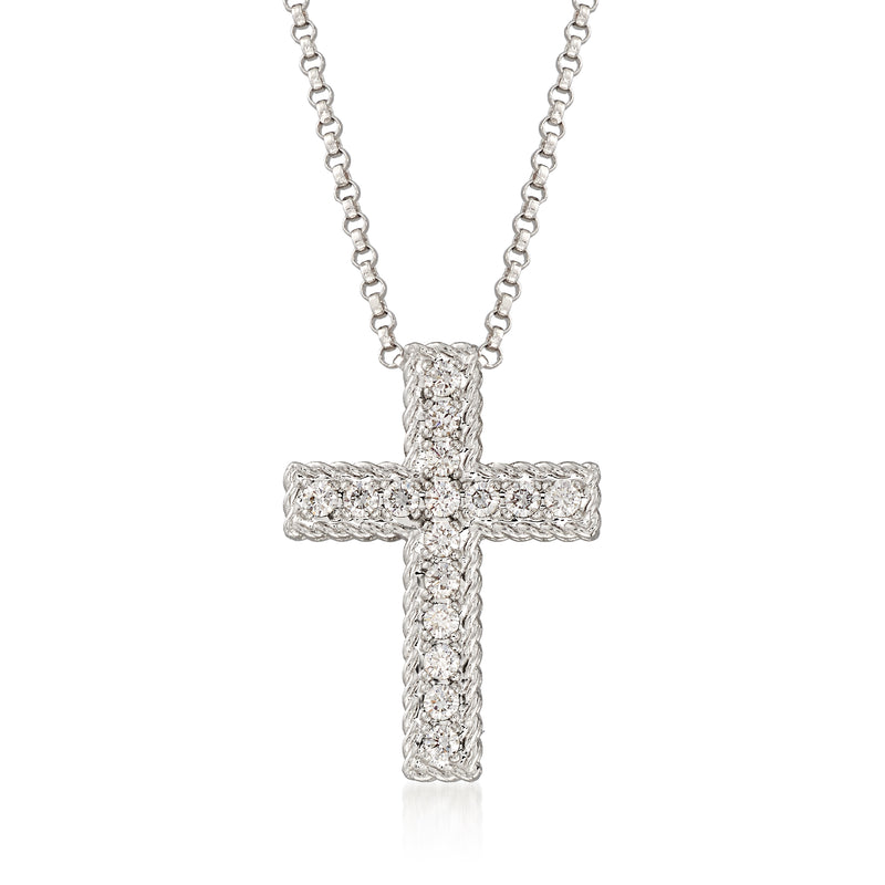 Roberto Coin 18kt white gold diamond cross necklace with .23 ct t.w. sparkle