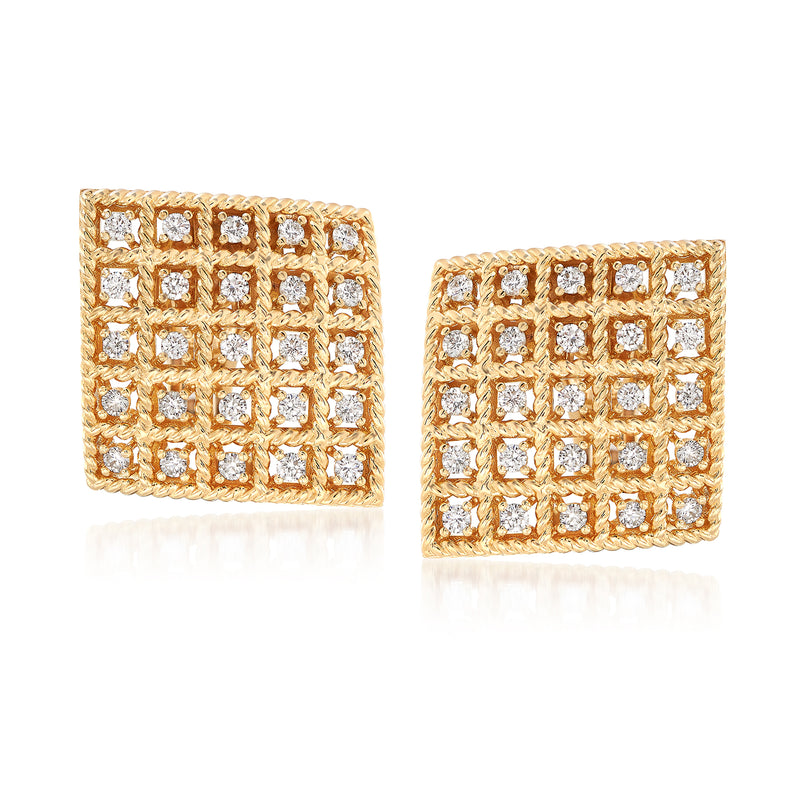 Roberto Coin Byzantine Barocco diamond square stud earrings, 18kt yellow gold, post backs
