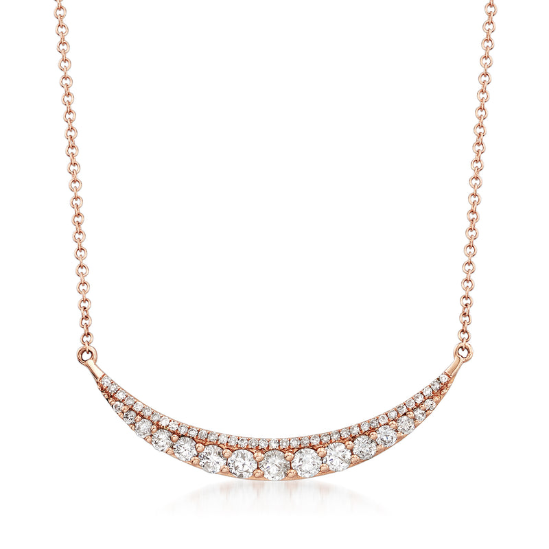 Curved bar necklace in 14kt rose gold with diamond accents