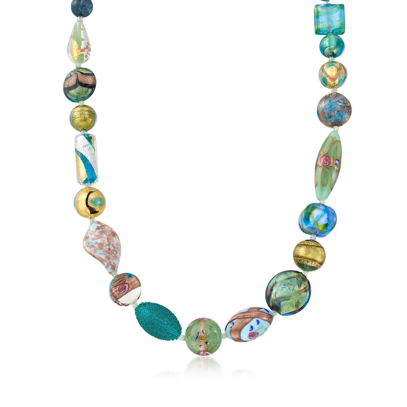 Multicolor Murano glass bead necklace with green and blue oval beads