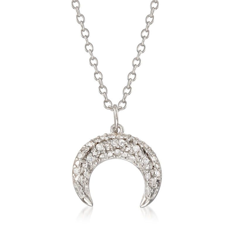 Sterling silver diamond crescent moon pendant necklace