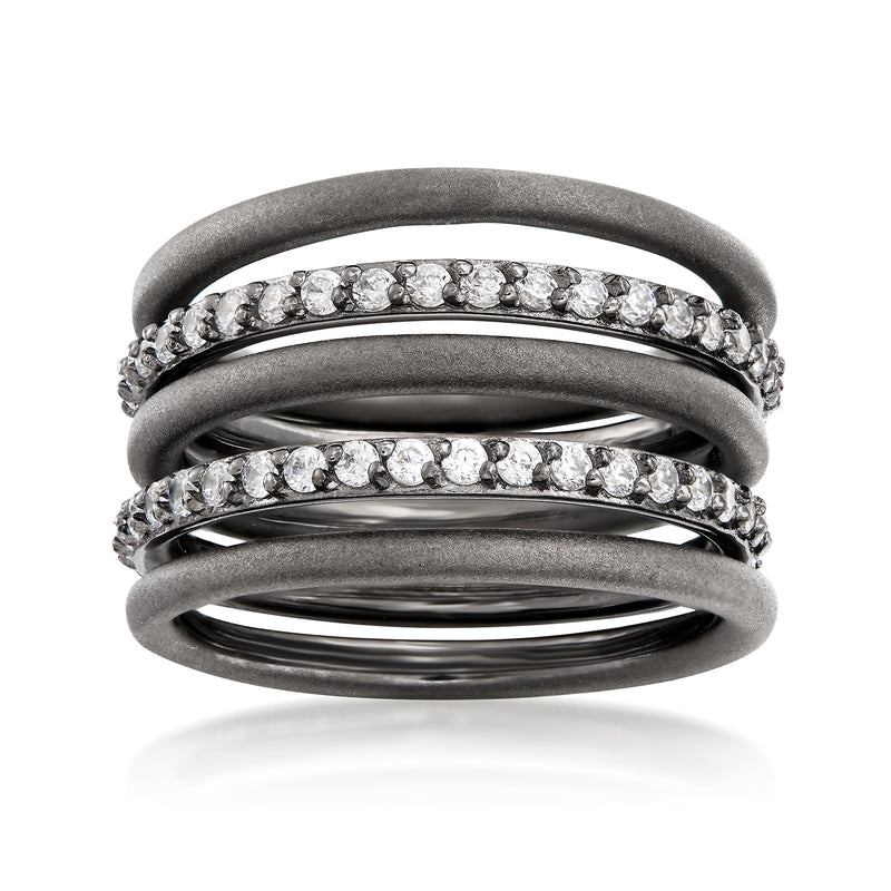 Sterling silver stackable ring set with five bands and CZ accents