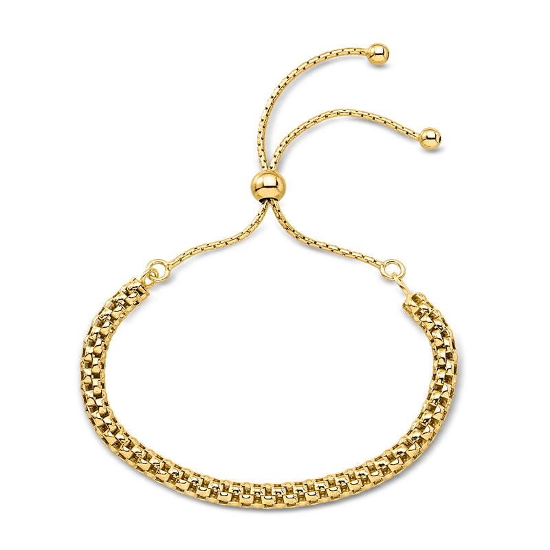 Gold-tone adjustable bolo bracelet with textured links and two round adjuster beads