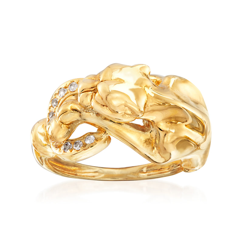 14kt yellow gold panther loop ring with clear CZ stones