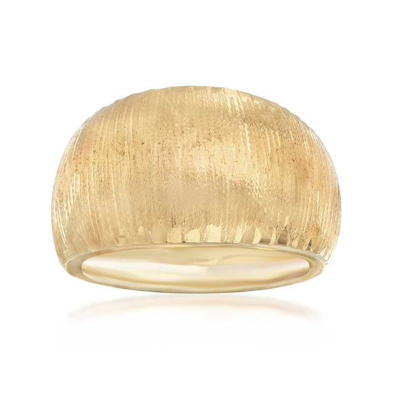 14kt yellow gold diamond-cut dome ring with smooth band, polished finish