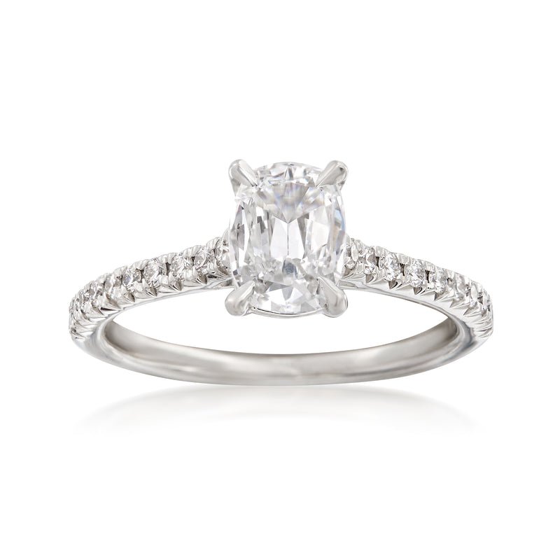 Henri Daussi diamond engagement ring in 18kt white gold with pavé band and oval center stone