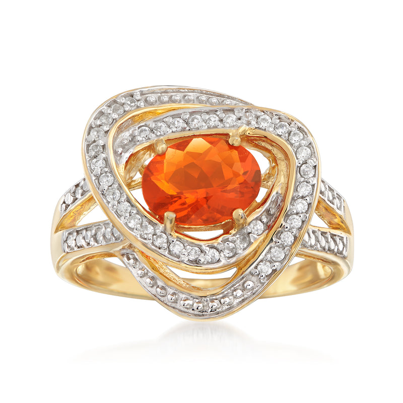 18kt gold over sterling ring with orange oval gemstone haloed by white zircon