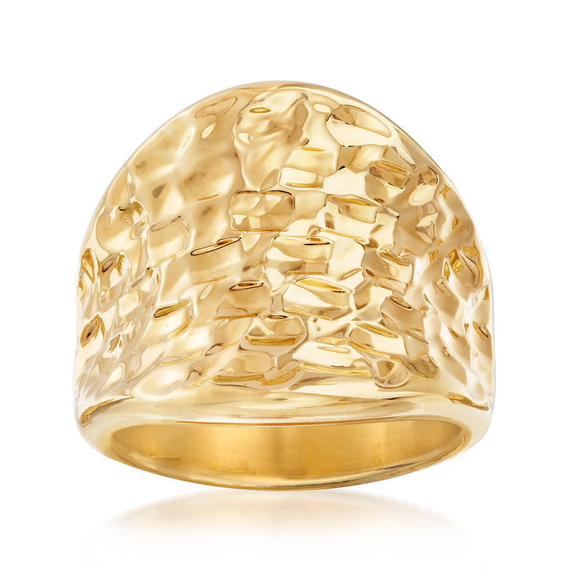Italian Andiamo 14kt yellow gold concave dome ring, polished, hammered texture