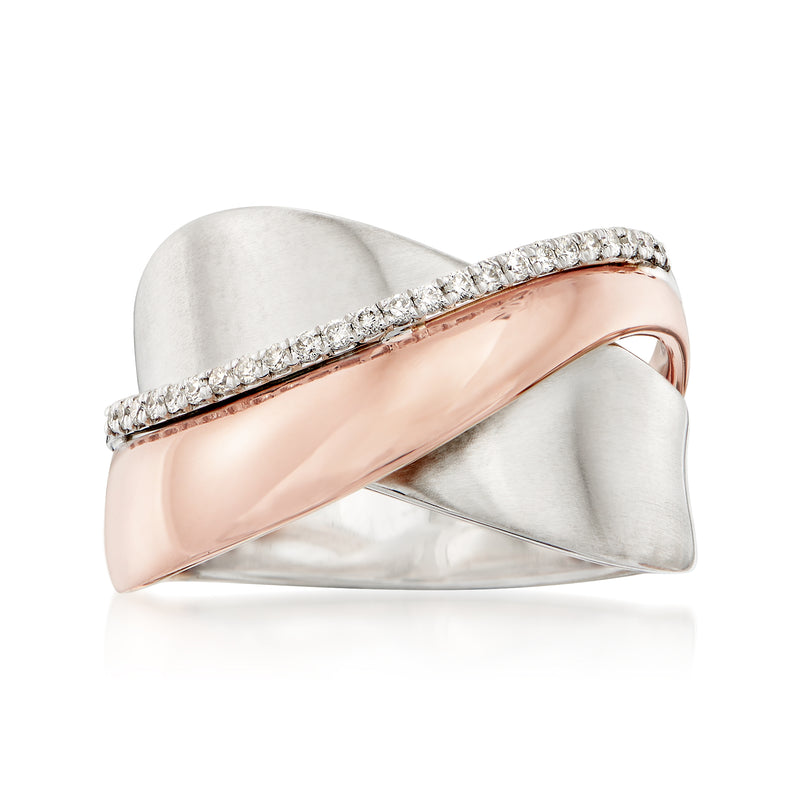 Two-tone gold diamond crisscross ring with pavé diamonds