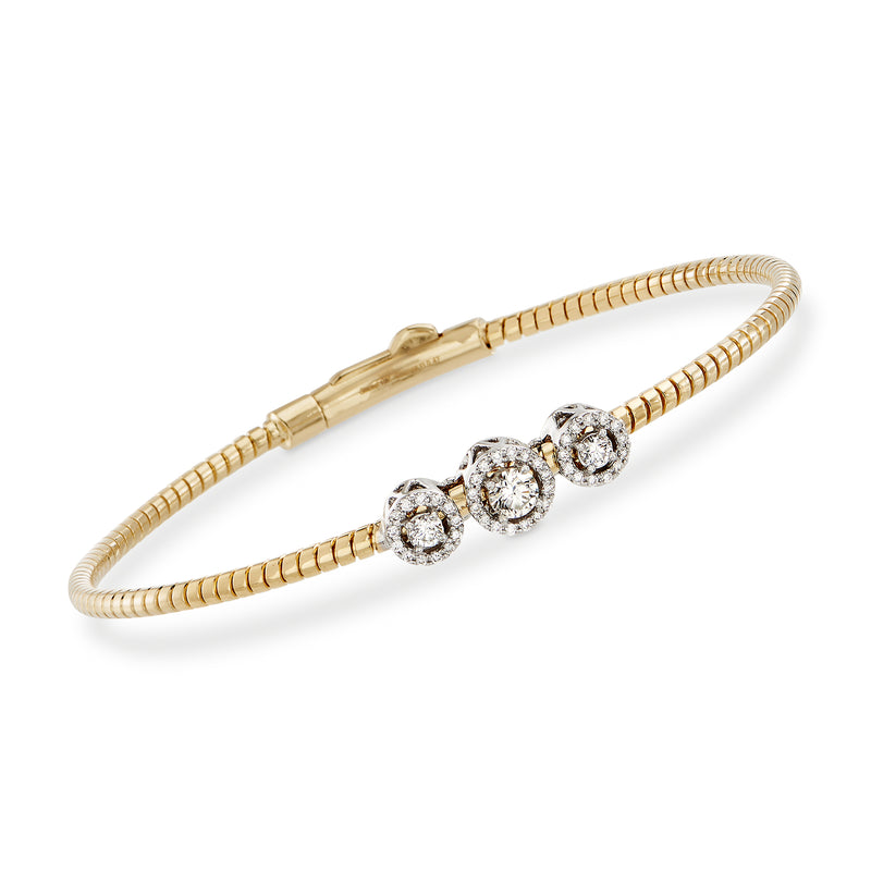 Simon G. three-station diamond bangle bracelet in 18kt yellow gold with round settings