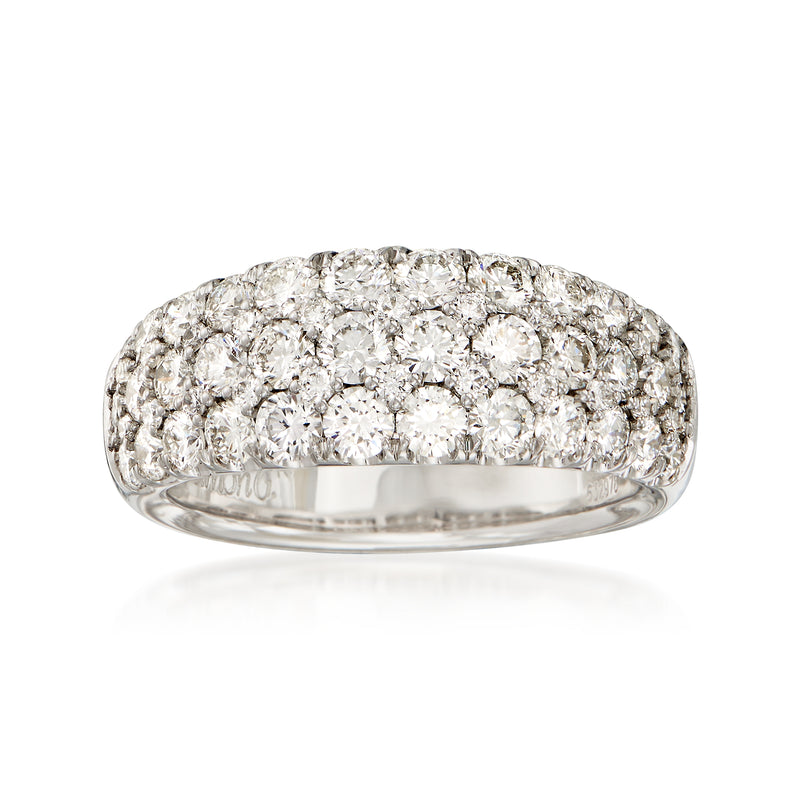 18kt white gold diamond multi-row band ring with round brilliant stones, full coverage