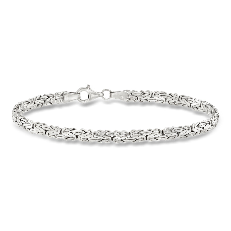 Sterling silver flat Byzantine chain bracelet with clasp, polished link pattern