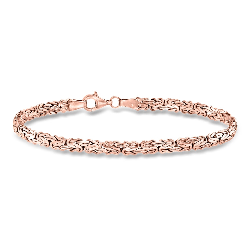 Rose gold over sterling silver flat Byzantine chain bracelet with clasp