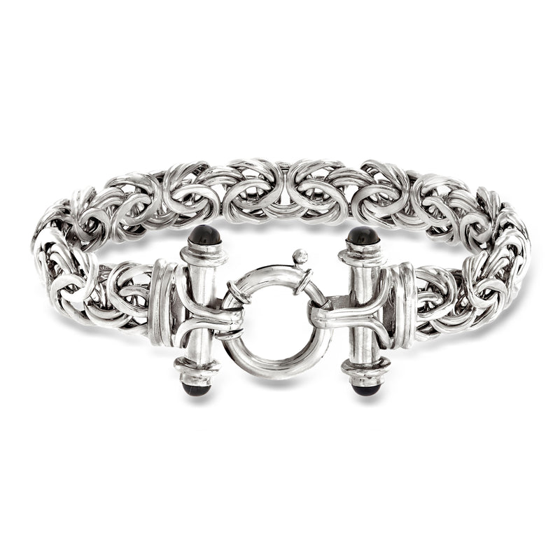 Sterling silver Byzantine bracelet with black onyx accents and hinged clasp