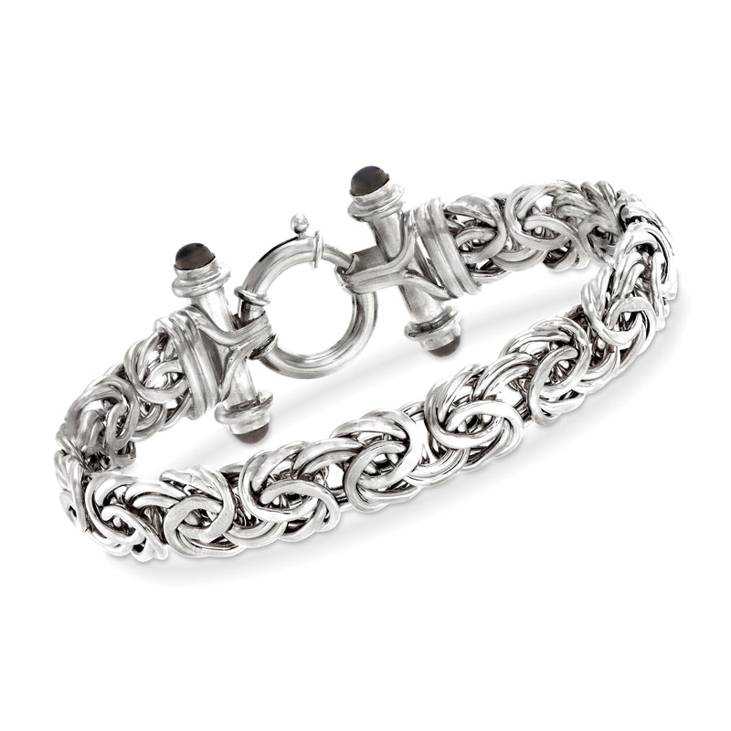 Sterling silver Byzantine bracelet with black onyx stones and chain-link design