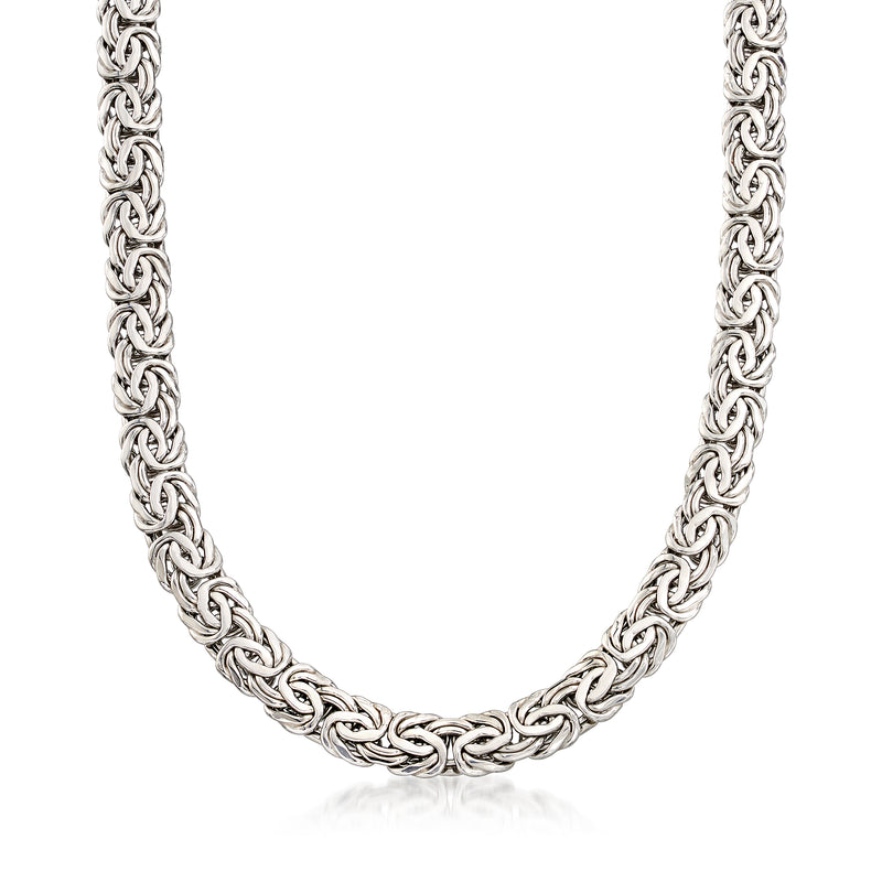 Sterling silver Byzantine chain necklace, full length with decorative front clasp