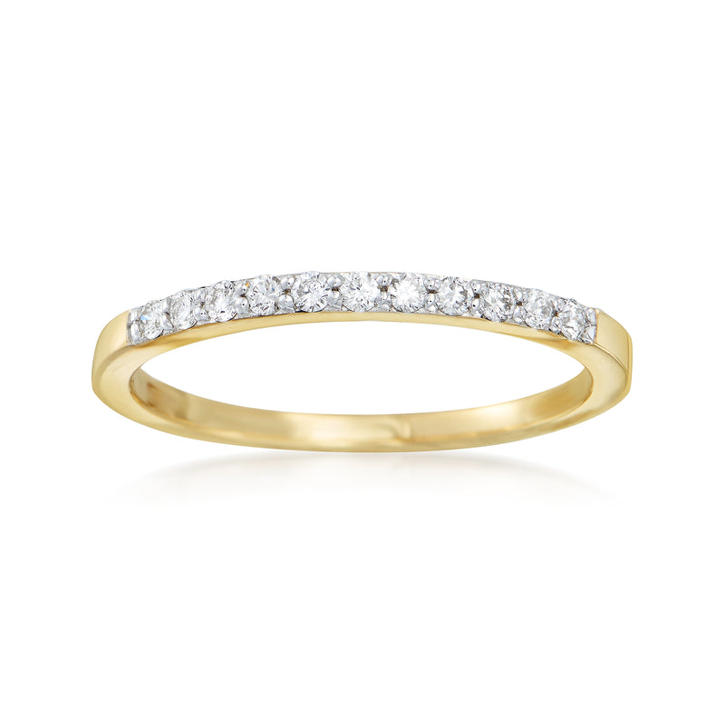 14kt yellow gold diamond ring with pavé diamonds across the top