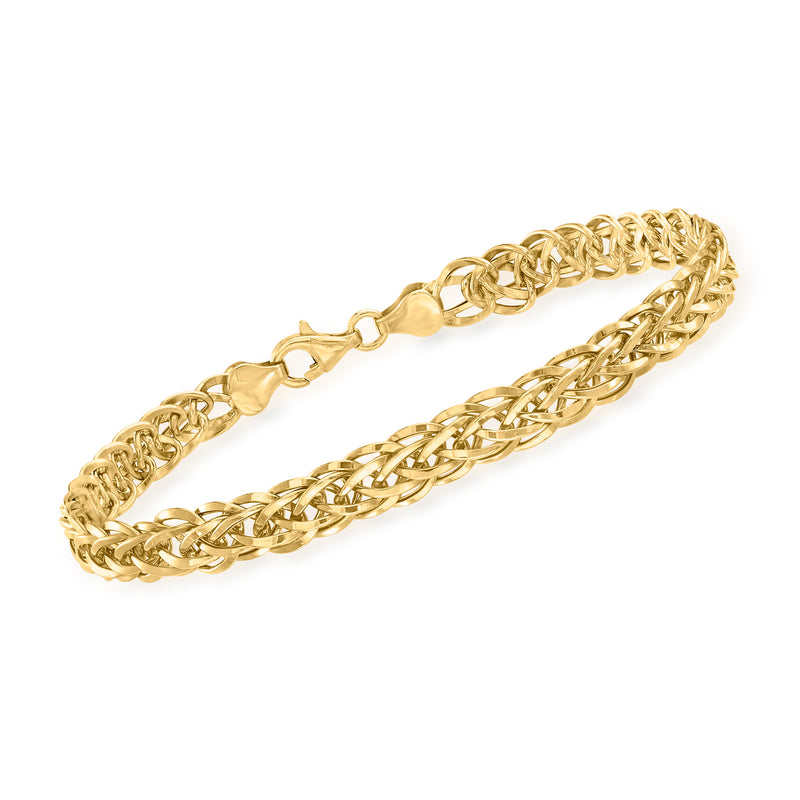 18kt yellow gold wheat-link bracelet with lobster clasp, link chain style