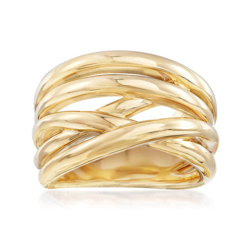 14kt yellow gold crisscross multi-row ring, polished band
