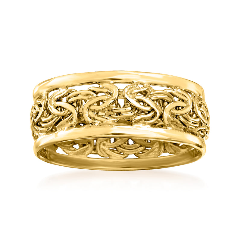 Byzantine-style gold over sterling band ring with raised interlocking links