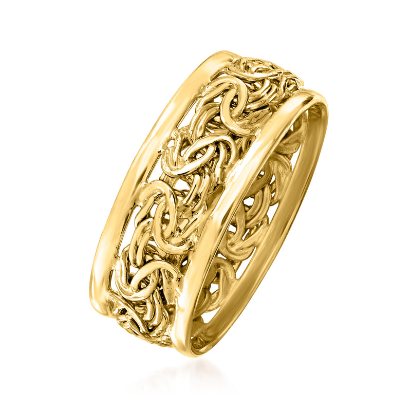 Byzantine-style gold over sterling ring with braided raised pattern, side view