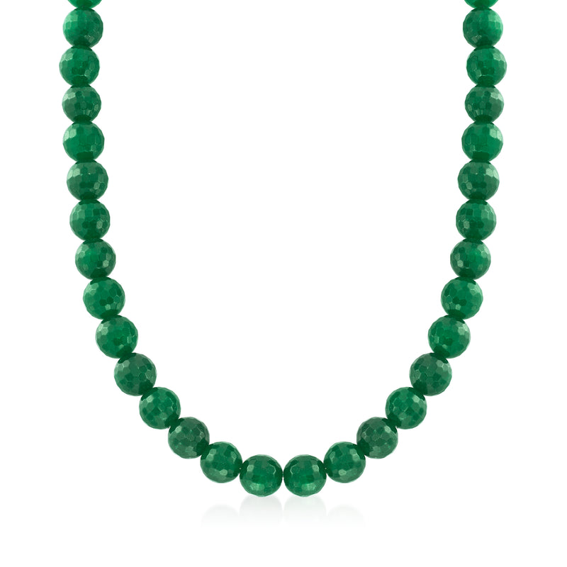 Green quartz bead necklace with round dark-green beads and sterling-silver clasp