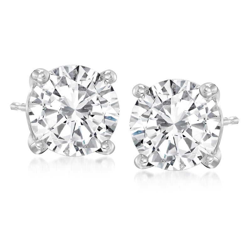 Platinum round diamond stud earrings with four-prong settings