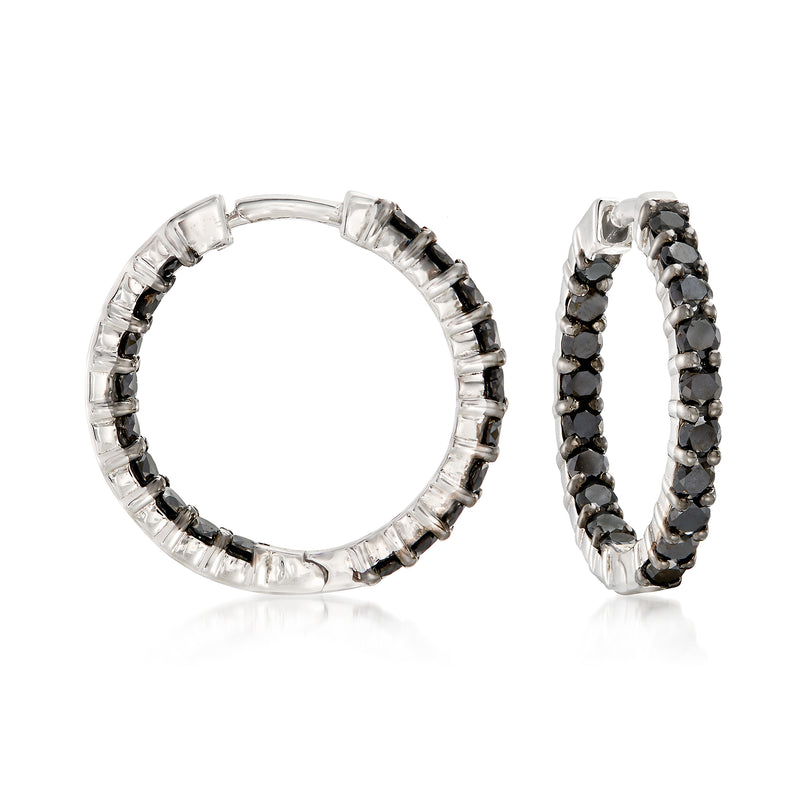 Sterling silver black diamond inside-outside hoop earrings