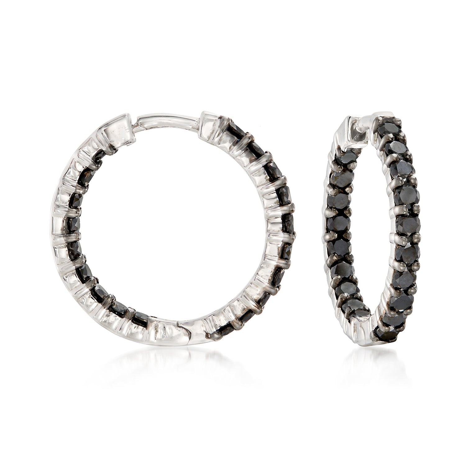 2.00 ct. t.w. Black Diamond Inside-Outside Hoop Earrings in Sterling Silver