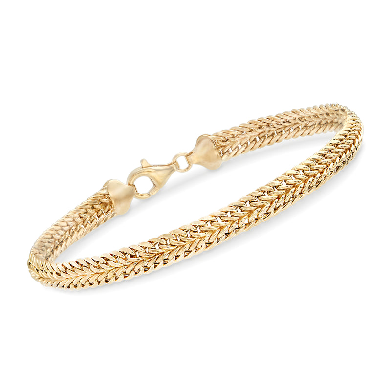 14kt yellow gold double-row link bracelet with braided texture and clasp
