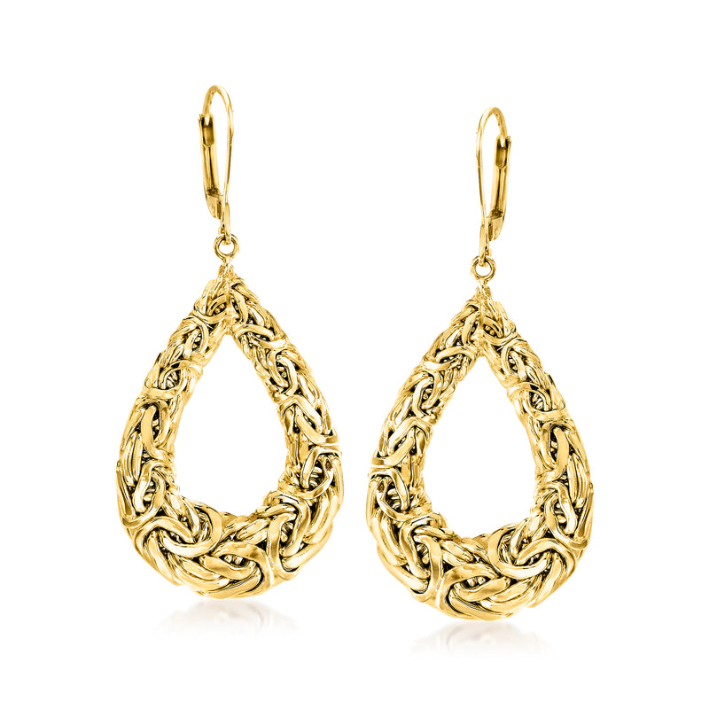 14kt yellow gold Byzantine open teardrop leverback earrings